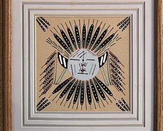 Authentic 7.5x7.5 Inch Navajo Sand Painting Signed In Frame