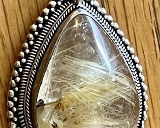 Sterling Silver And Vintage Rutilated Quarts Pendant
