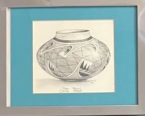 (3) Small 1993 Paula Beck Original Pottery Sketches - Tularosa Jar, Hopi Bowl, Casa Grandes Olla 