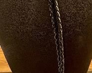 Sterling Silver Navajo Turquoise Stamped Bolo Tie With Black Leather Braided Cord