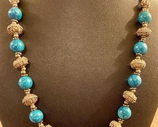 Vintage 800 Silver And Blue Yemen Bead Necklace 