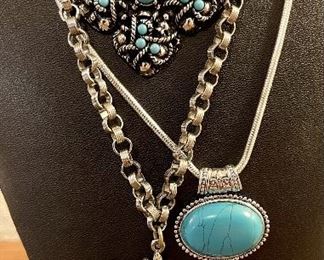 (3) Vintage Faux Turquoise Necklaces - Avon, Art, And RMN