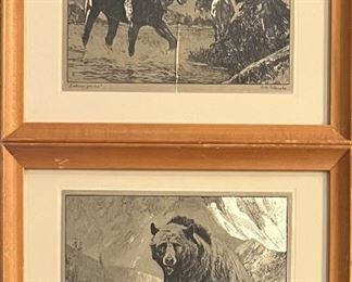 (2) Small R.H. Palenske Foil Etching Prints - I'll Go See, Looking For Me