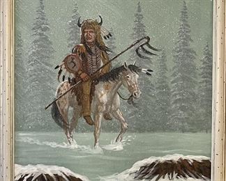 Original Jimmy Yellowhair Navajo Rider Oil On Canvas In Frame