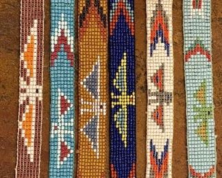 (5) Zuni Seed Bead Handmade Hat Bands - (2) With Leather Straps