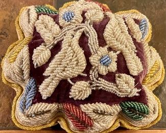 Iroquois Native American Hand Beaded Victorian Souvenir Pillow