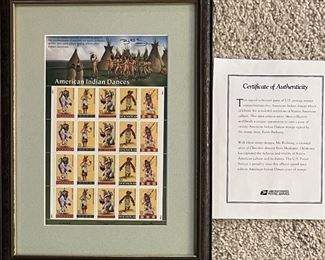 American Indian Dances Framed Stamp Set With U.S Postal Service COA