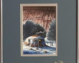 Small Carlos Begay Winter Landscape Print In Custom Frame