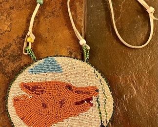 Seed Bead And Hide Strap Coyote Necklace