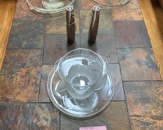 Stone Top Coffee Table, Glass Serving Pieces