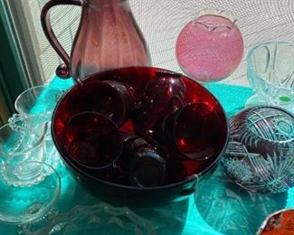 Ruby Red Punch Bowl & Cups,
Amethyst Pitcher,