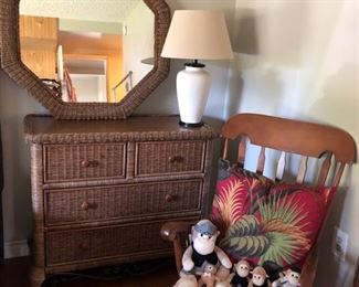 Tommy Bahama 'Tommy Bahama' style 4 drawer dresser and matching mirror. Rocking chair