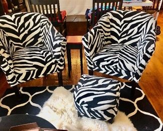 Pair of fabric club chairs and tiny table