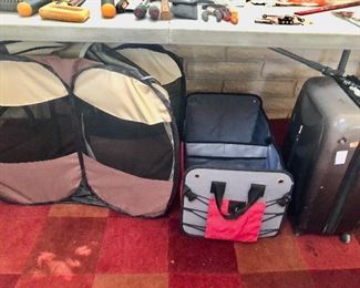 Folding dog pen and carryalls