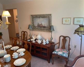Limoges China, Credenza, Iron Stone Tureen, Lamps. Etc