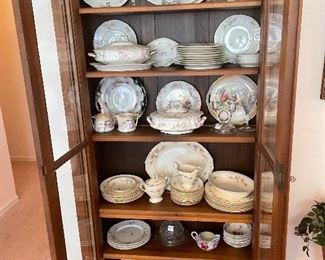 Walnut Victorian Bookcase/ China Cabinet, Haviland Limoges China, Etc.