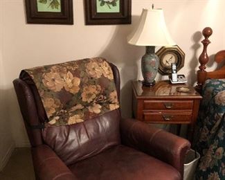 Lazy boy brian leather recliner and Walter- nutting by Drexel night stand 