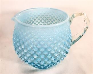 Blue Opalescent Hobnail Pitcher