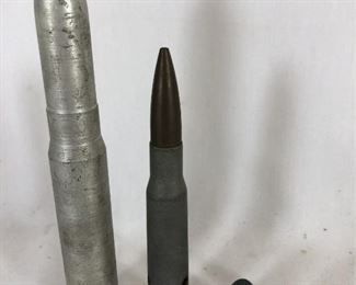20 mm Dummy Drill Cartridge, Empty Vintage FA4 5.5 Cartridge, 2 Replica Civil War Bullets