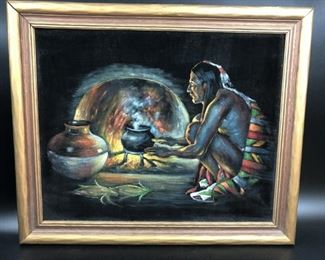 J. M. Fitzpatrick, Pittsfield Ma Vintage painting on Velvet- Native American