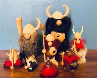 Vintage Danish wood & fur Vikings