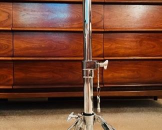 Unique and rare vintage glass top “Snare” tables. These tables are height adjustable and the spread of the legs is also adjustable