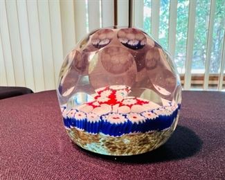 Antique Murano Millefiori Art Glass Faceted Paperweight