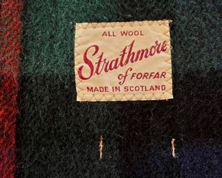 Pendleton wool & leather messenger bag and vintage Strathmore of Forfar, Scotland wool throw