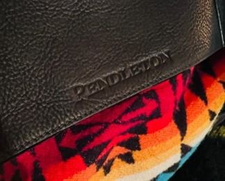 Pendleton wool & leather messenger bag and vintage Strathmore of Forfar, Scotland wool throw