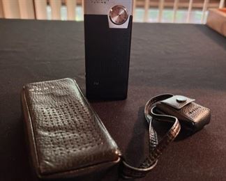 Vintage Sony 2FA-24W Automatic Radio with leather case and Never Used vintage earphones