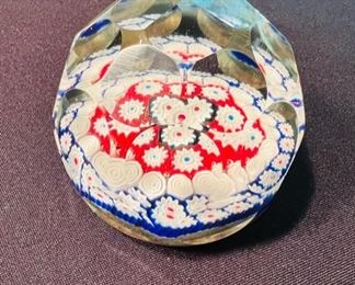 Antique Murano Millefiori Art Glass Faceted Paperweight