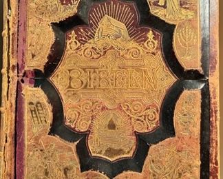 1890 Gustavo Doré & H.M. Melid Swedish Bible with deep embossed calf skin leather binding