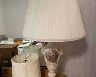 One of two matching china/porcelain lamps.