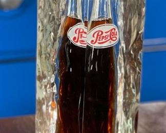 Vintage Pepsi Cola Lucite/Acrylic Encased  Bottle	9 x 3 x 3in	HxWxD
