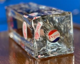 Vintage Pepsi Cola Lucite/Acrylic Encased  Bottle	9 x 3 x 3in	HxWxD
