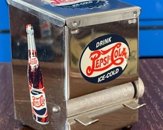 Pepsi Cola TOOTH PICK DISPENSER Vintage DIAL-A-PICK Stainless S-11	4.25x3x3.5in	HxWxD
