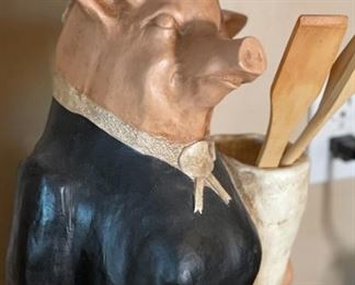 Well Traveled Pig Chamber Maid Statue with Utensils	22x10x6in	HxWxD

