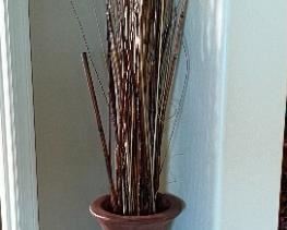 Rustic Pottery 3-Ring  Handle Floor Vase	Vase: 29in x 9.5in diameter at rim	
