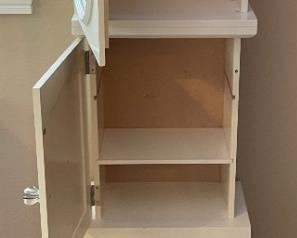 White Clock Cabinet	44 x 18 x 8in	HxWxD
