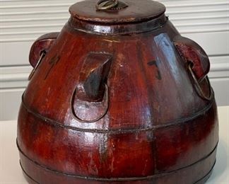 Wood Decor Lidded Vessel Asian	10 in H x 12in Diameter	
