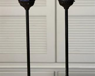 2pc stained glass Torchiere Table Lamps PAIR	23in H x 4.5in diameter at rim	
