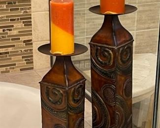 2pc Metal Tiered Candle Stands Rustic	Large: 18.5 inches high	
