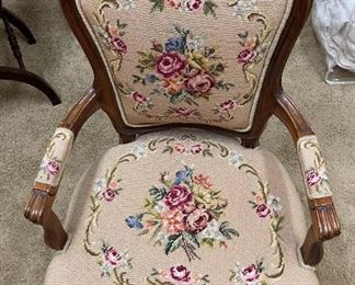 Antique Louis XV Style Floral Needlepoint Chair	37.5 x 19 x 12in	HxWxD
