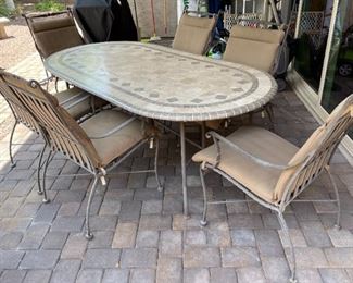 Heavy Travertine & Iron Patio Dining Table w/ 6 Chairs	Table: 29 x 42 x 84in	HxWxD
