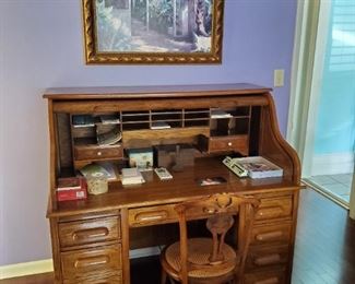 Heavy solid wood roll top desk! 