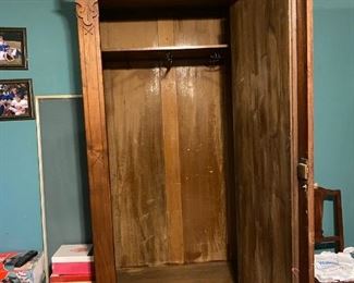 Antique, hand-made wardrobe / armoire with mirrored door (Detail view)