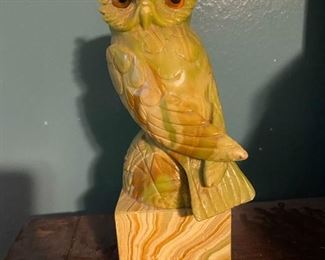 Vintage marble-look owl statuette made by Norleans