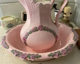 Vintage Pink and Purple Roses Washbasin and Pitcher