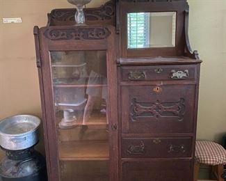 Antique, Victorian Glass Front Side-by-Side Secretary Desk