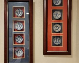 2 Framed art with Chinese ancient bowls. 28.5" H x 11.5" W x 2.5" D